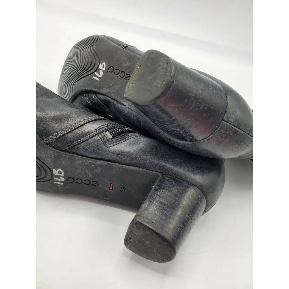 ECCO Women's Ankle Boots Black Leather Heel Booties Sz 8.5 / 39‎